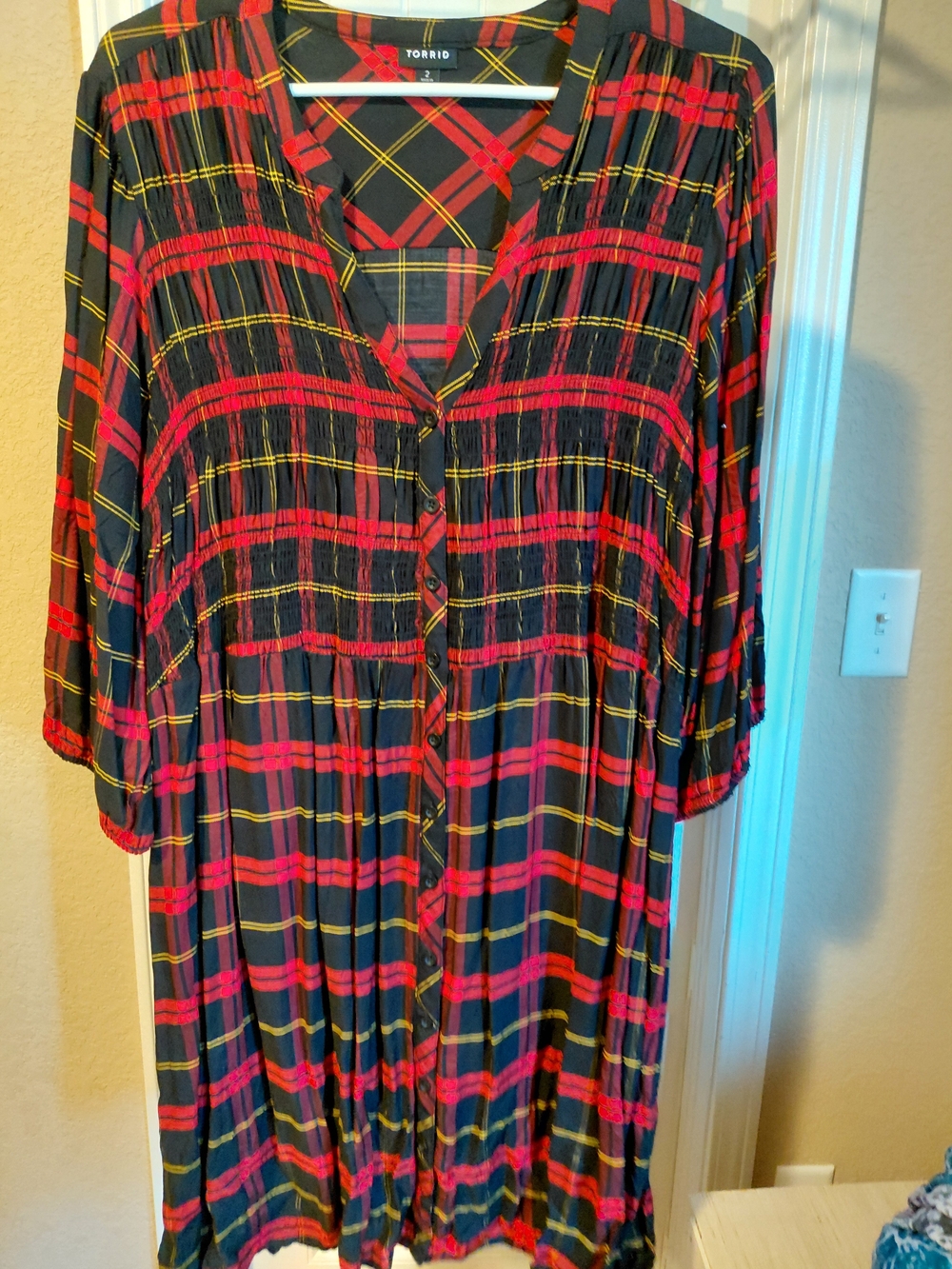 torrid Black Red Yellow Plaid V‑Neck Button Dress